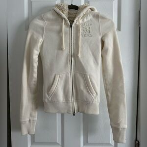 Gilly Hicks Cream Faux Fur Zip-Up Hoodie